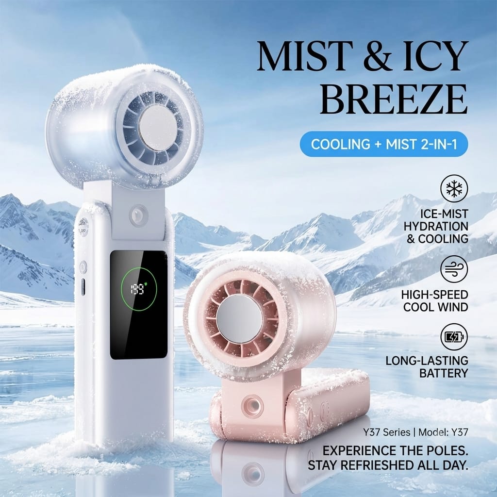 Y37 Pro Portable Mist Fan TEC Semiconductor Cooling Handheld Neck Fan Sakura Pink