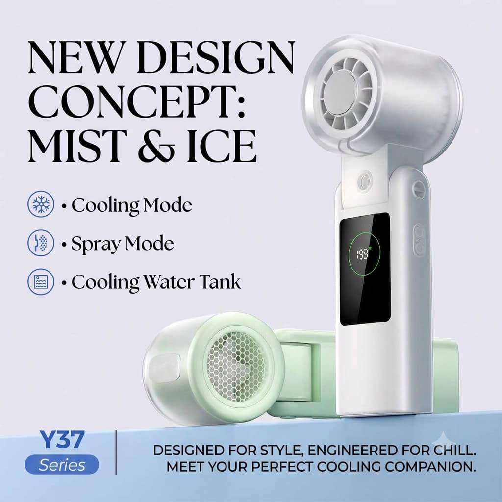 Y37 Pro Portable Mist Fan TEC Semiconductor Cooling Handheld Neck Fan Sakura Pink