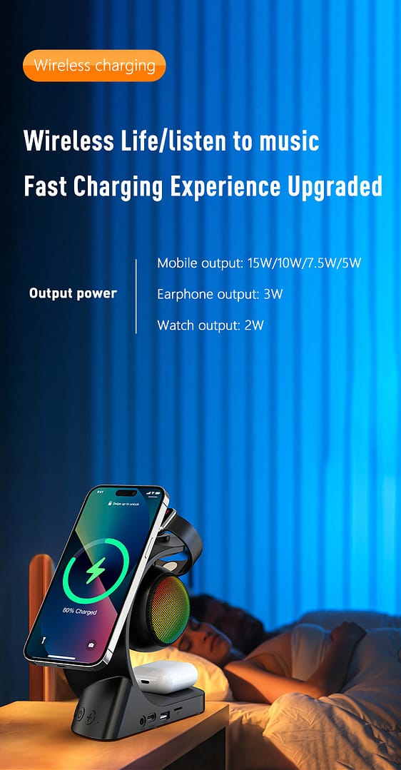 portable bluetooth speaker,wireless charger 5 in 1