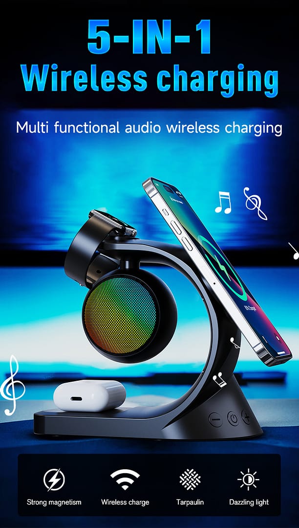 portable bluetooth speaker,wireless charger 5 in 1